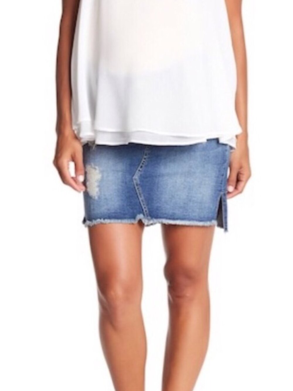 New SKIRT Distressed Denim Maternity Blue by Seven7 Women's Sz 10 HP🎉
